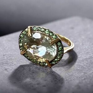 Rarities Carol Brodie Gold Plated Silver East West Oval Ring PRASIOLITE 6 nwot
